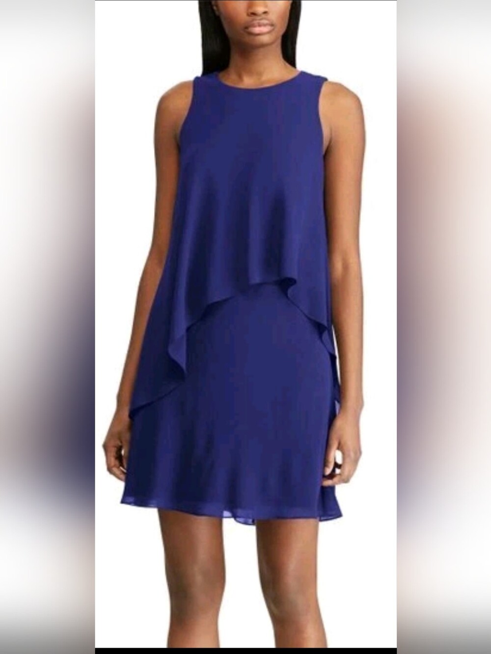 Lauren Ralph Lauren FIRE! NWT! Georgette Chiffon Overlay Midi Dress in Navy. 16W